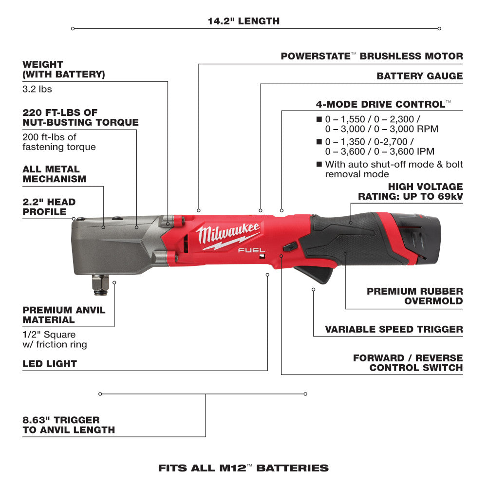 M12 FUEL™ 1/2" Right Angle Impact Wrench Kit