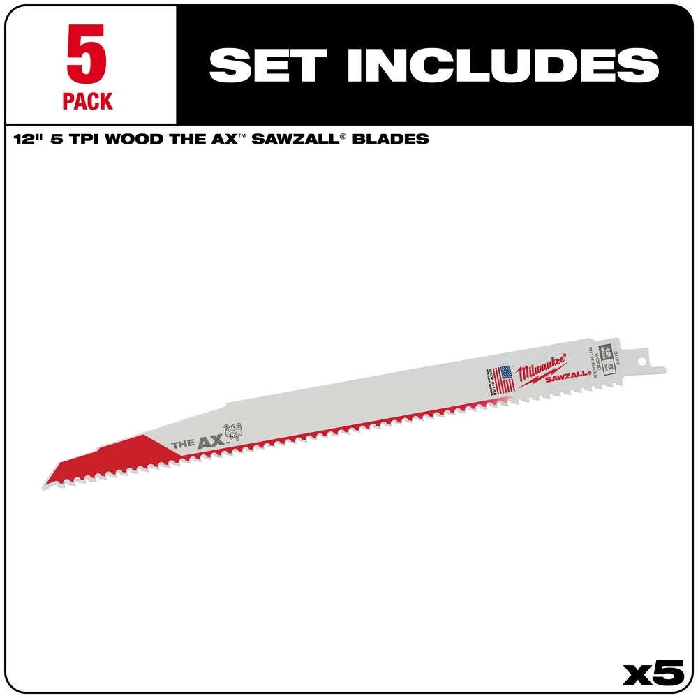 12" 5 TPI AX™ SAWZALL® Blade for Wood with Nails (5 PK)