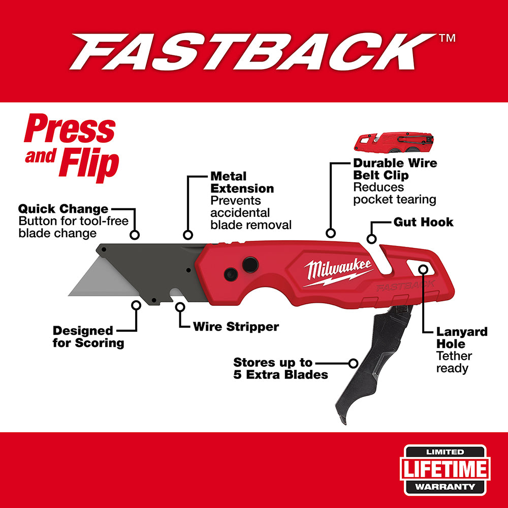 FASTBACK™ Folding Utility Knife w/ Blade Storage