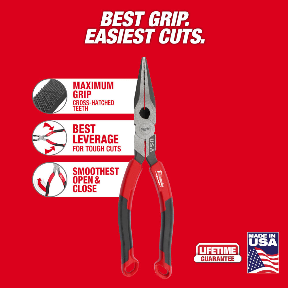 8" Long Nose Comfort Grip Pliers (USA)