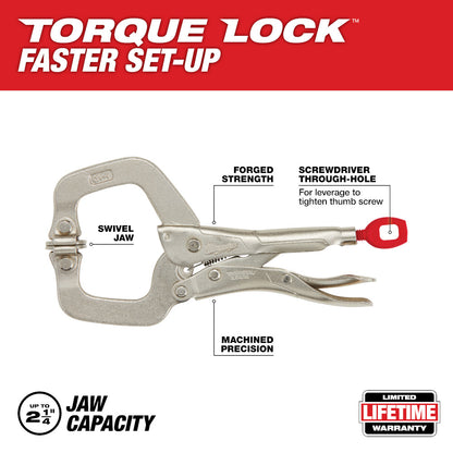 6 Inch TORQUE LOCK™ Locking C-Clamp With Swivel Jaws