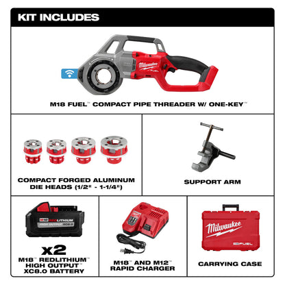 M18 FUEL™ Compact Pipe Threader w/ ONE-KEY™ w/ 1/2" - 1-1/4" Compact NPT Forged Aluminum Die Heads