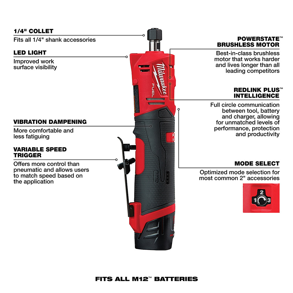 M12 FUEL™ Straight Die Grinder 2 Battery Kit