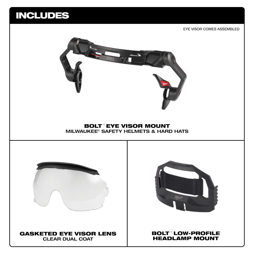 BOLT™ Gasketed Eye Visor - Clear Dual Coat Lens (Compatible with Milwaukee® BOLT™ Safety Helmets & BOLT™ Hard Hats)