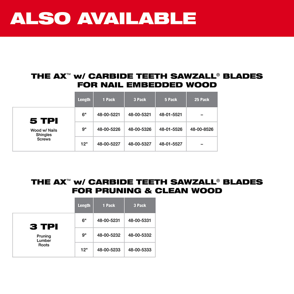 6" 3 TPI AX™ with Carbide Teeth SAWZALL® Blade for Pruning (1 PK)