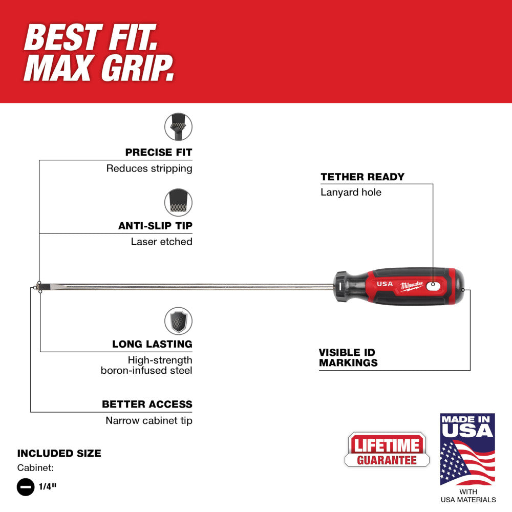 1/4" Cabinet 10" Cushion Grip Screwdriver (USA)