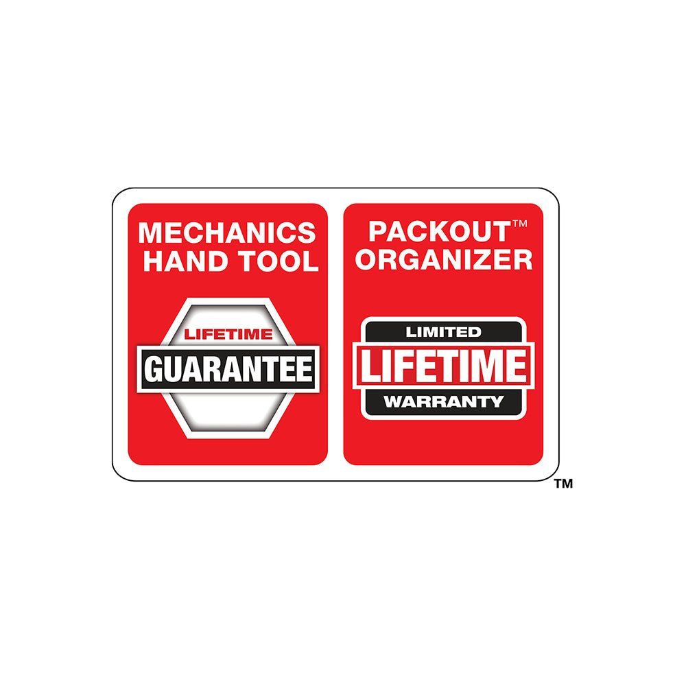 Mechanics Hand Tools: Lifetime Guarantee, Packout Organizer: Limited Lifetime Warranty