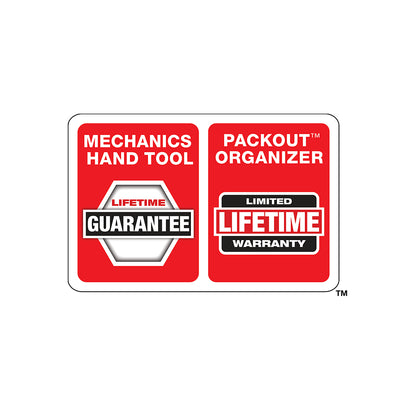 Mechanics Hand Tools: Lifetime Guarantee, Packout Organizer: Limited Lifetime Warranty