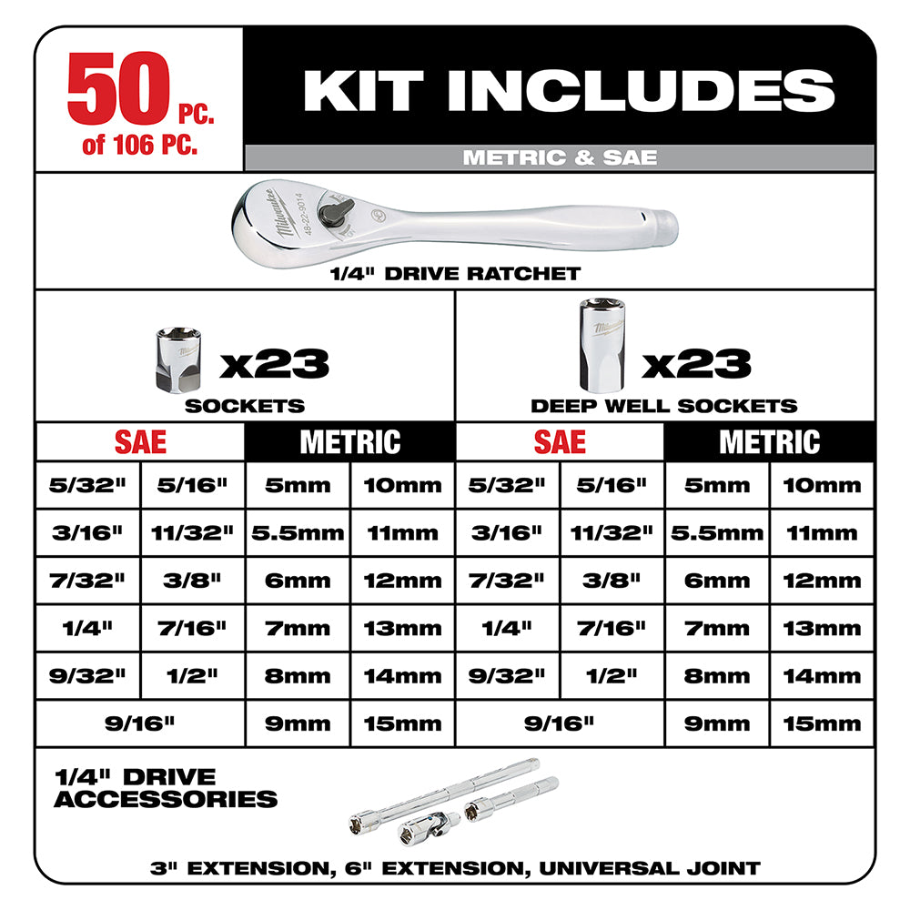 1/4 in. & 3/8 in. 106 Pc. Ratchet and Socket Set in PACKOUT™ - SAE & Metric