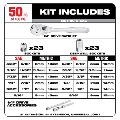 1/4 in. & 3/8 in. 106 Pc. Ratchet and Socket Set in PACKOUT™ - SAE & Metric