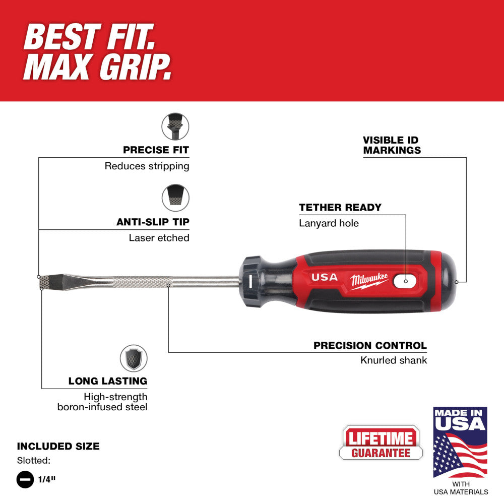1/4" Slotted 4" Cushion Grip Screwdriver (USA)