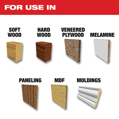 For use in Softwood, Hardwood, Veneered Plywood, Melamine, Paneling, MDF, Moldings