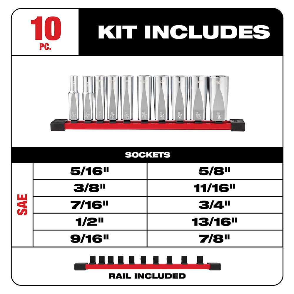 10pc 3/8 in. SAE Deep Well Sockets with FOUR FLAT™ Sides