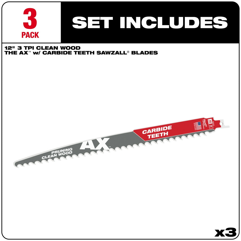 12" 3 TPI AX™ with Carbide Teeth SAWZALL® Blade for Pruning (3 PK)