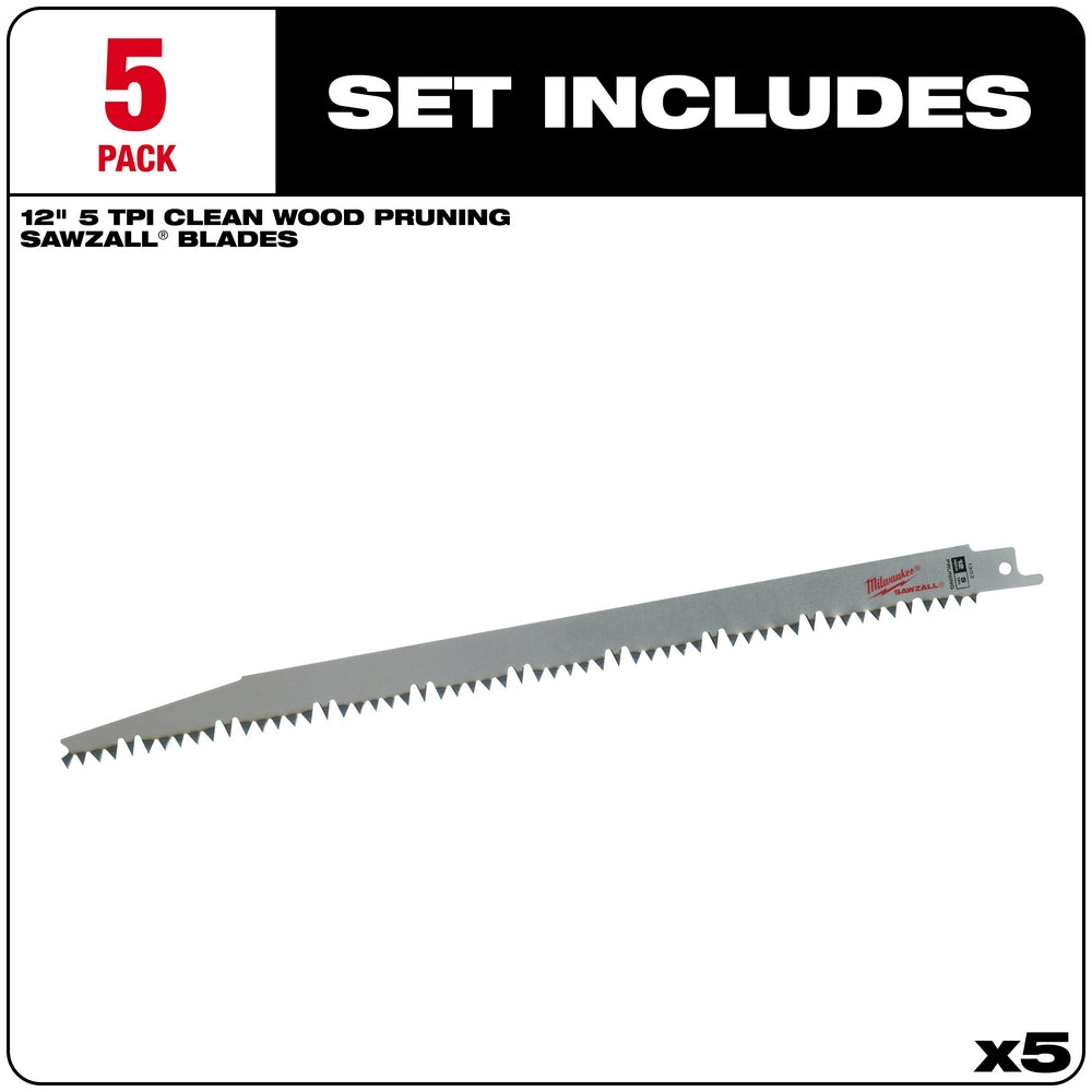 12" 5 TPI Fleam Ground Pruning SAWZALL® Blade for Clean Wood (5 PK)