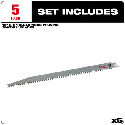 12" 5 TPI Fleam Ground Pruning SAWZALL® Blade for Clean Wood (5 PK)