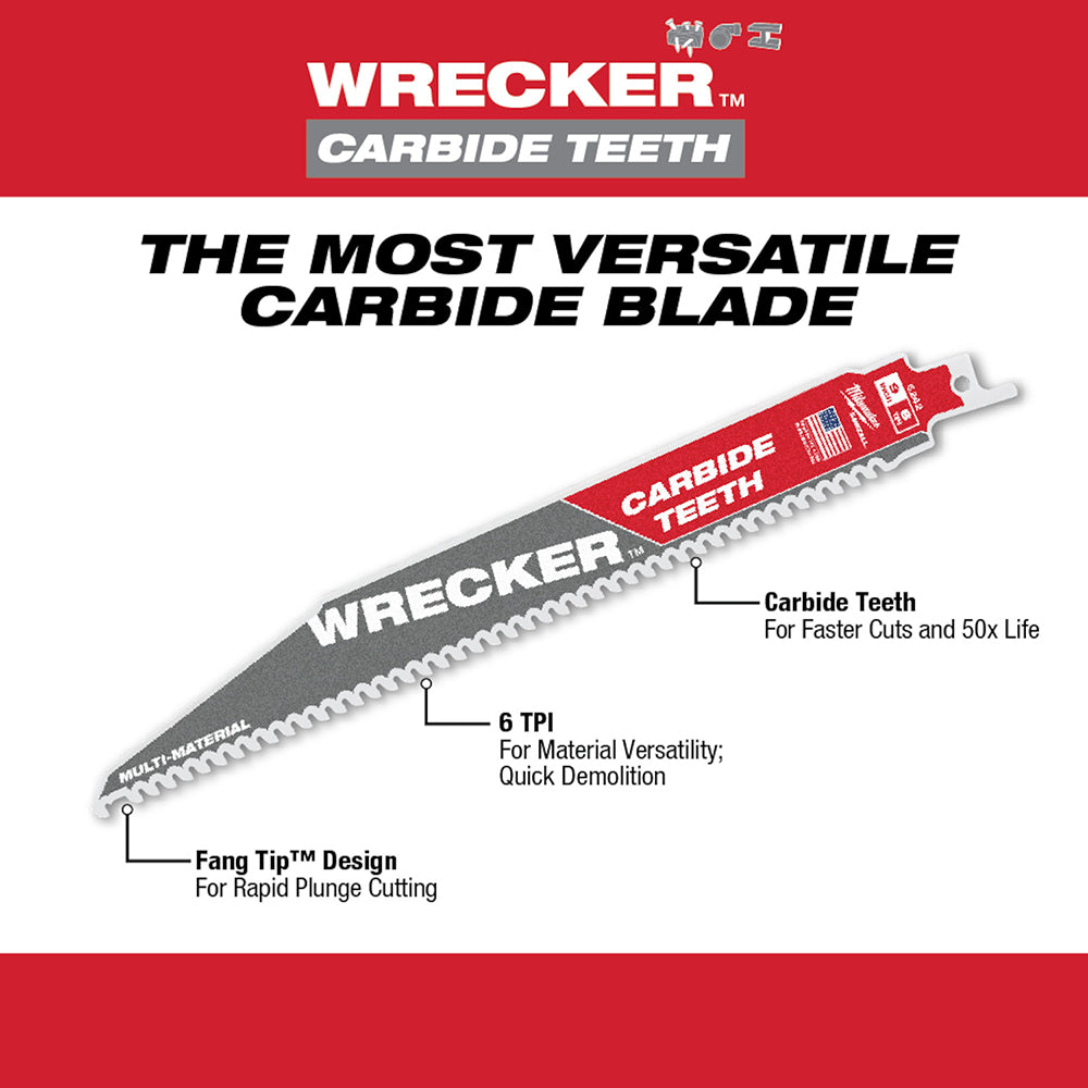 12" 6 TPI WRECKER™ with Carbide Teeth SAWZALL® Blade for Multi-Material (1 PK)