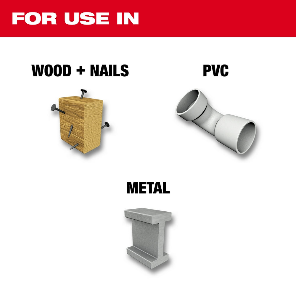 For use in Wood + Nails, PVC, Metal