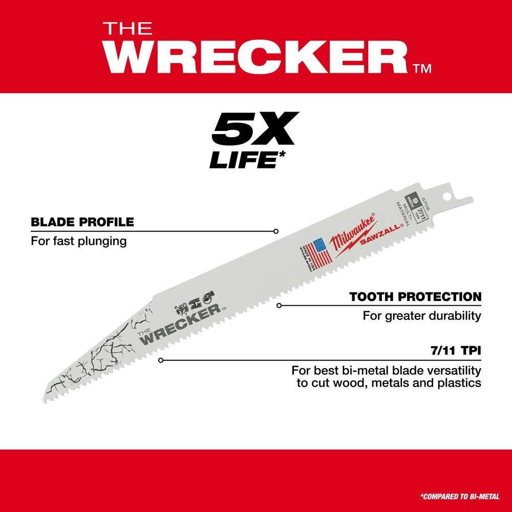 12" 7/11 TPI WRECKER™ SAWZALL® Blade for Multi-Material (5 PK)