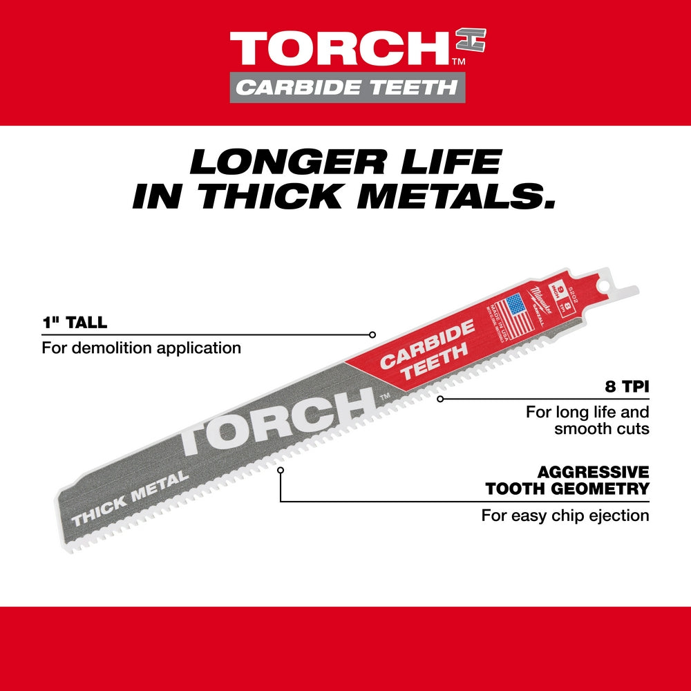 12" 8 TPI TORCH™ with Carbide Teeth for Thick Metal SAWZALL® Blade (1 PK)