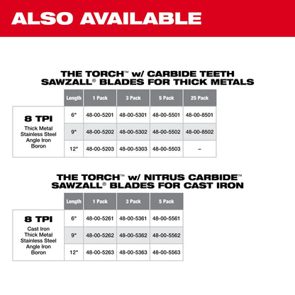 12" 8 TPI TORCH™ with Carbide Teeth for Thick Metal SAWZALL® Blade (1 PK)