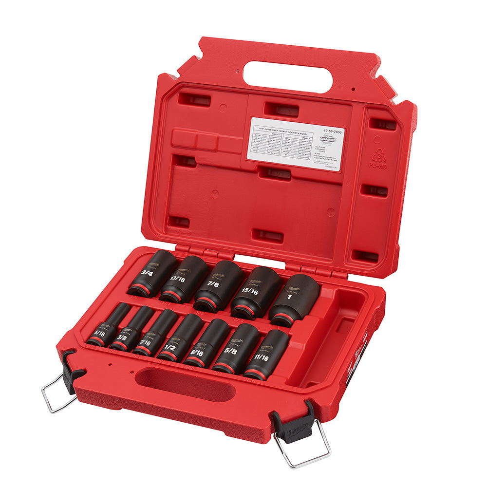 12PCSHOCKWAVE™ Impact Duty 3/8" Drive SAE Deep 6 Point Socket Set