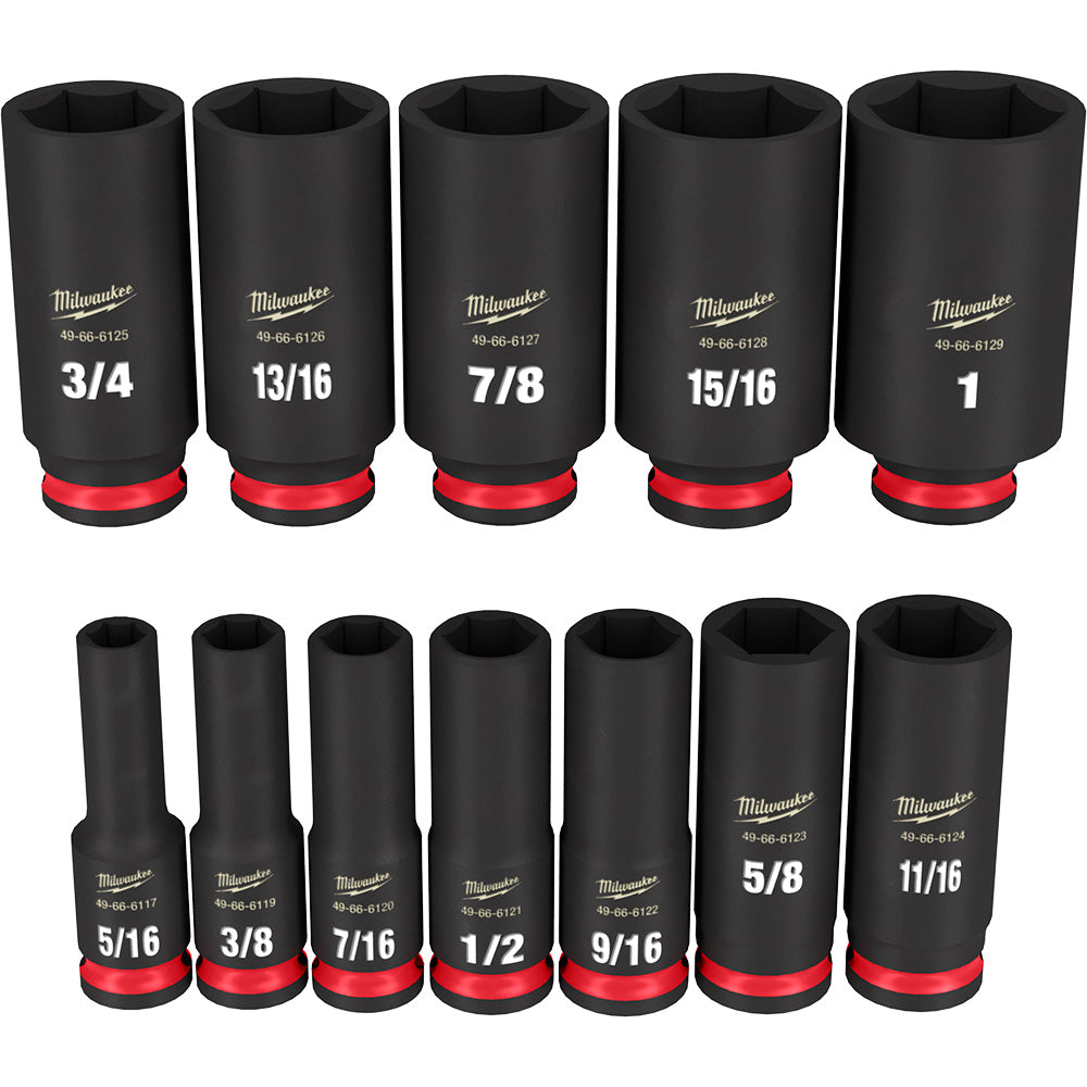 12PCSHOCKWAVE™ Impact Duty 3/8" Drive SAE Deep 6 Point Socket Set