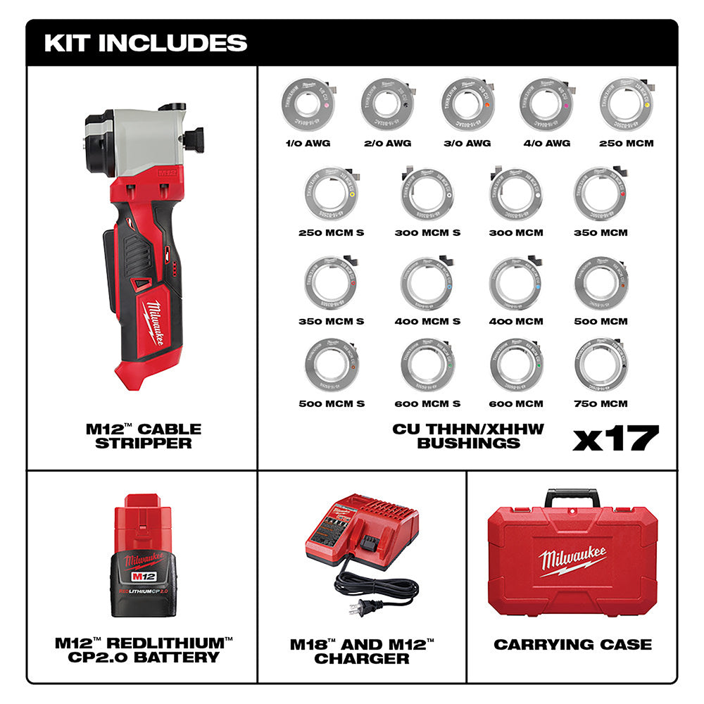 M12™ Cable Stripper Kit with 17 Cu THHN / XHHW Bushings