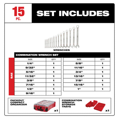 15pc SAE Combination Wrench Set with PACKOUT™ Compact Organizer