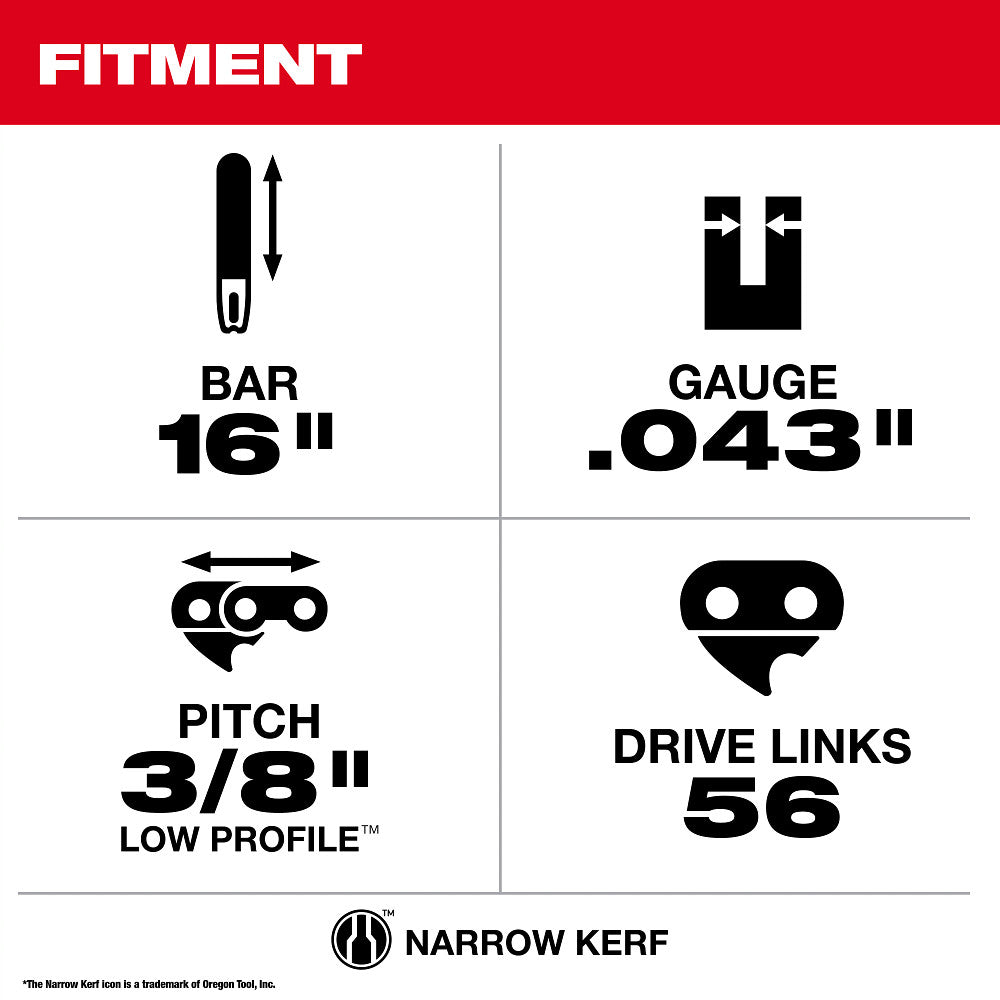 16" 3/8" LOW PROFILE™ Pitch, .043" Gauge Guide Bar