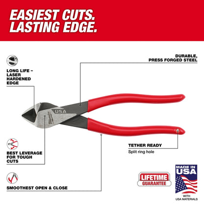 8" Diagonal Dipped Grip Cutting Pliers (USA)