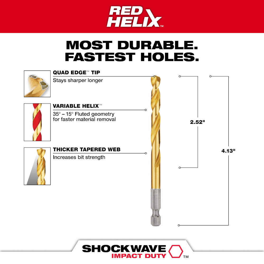 17/64" SHOCKWAVE™ Impact Duty RED HELIX™ Titanium Drill Bit