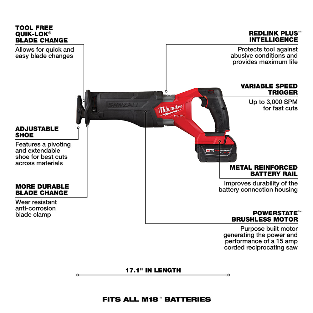 M18 FUEL™ SAWZALL® Reciprocating Saw - 2 Battery XC5.0 Kit