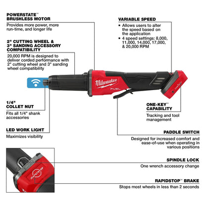 M18 FUEL™ Variable Speed, Braking Die Grinder, Paddle Switch w/ ONE-KEY?™