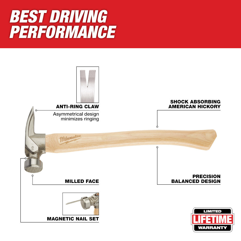 19oz Milled Face Hickory Wood Framing Hammer
