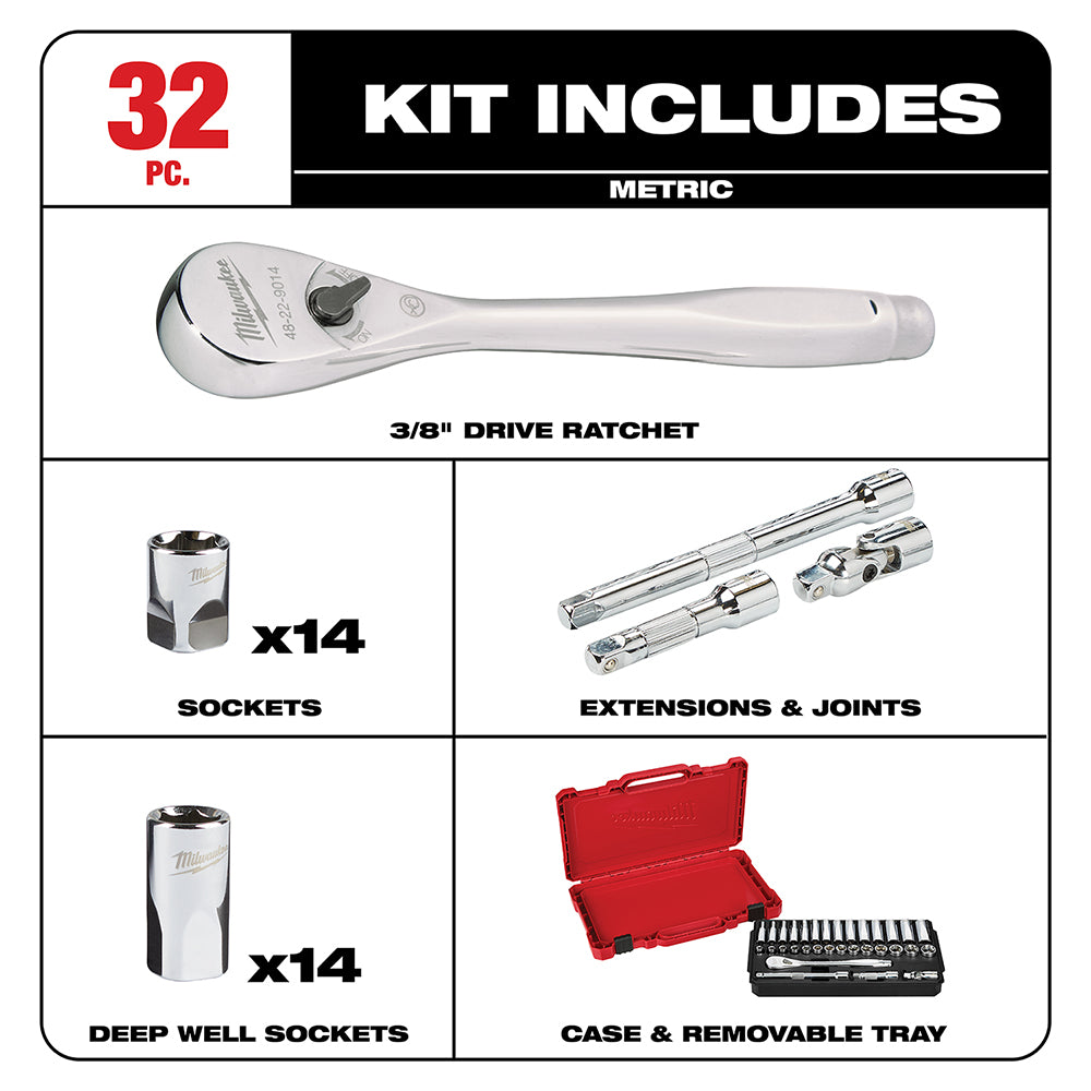 3/8 in. Drive 32 pc. Ratchet & Socket Set - Metric