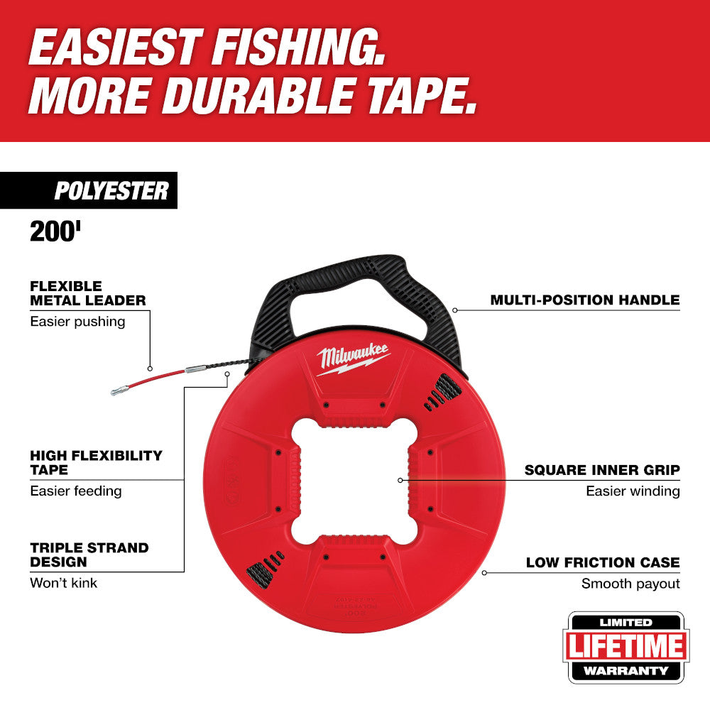 200 Ft. Polyester Fish Tape w/ Flexible Metal Leader