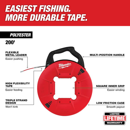 200 Ft. Polyester Fish Tape w/ Flexible Metal Leader