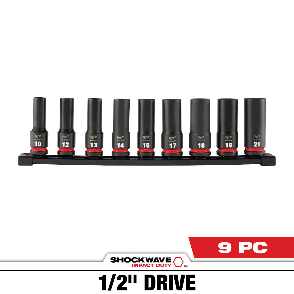 9PC SHOCKWAVE™ Impact Duty 1/2" Drive Metric Deep 6 Point Socket Set