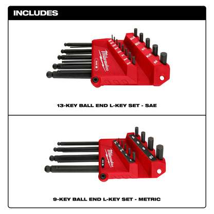 22-Key Ball End L-Key Set - SAE/Metric