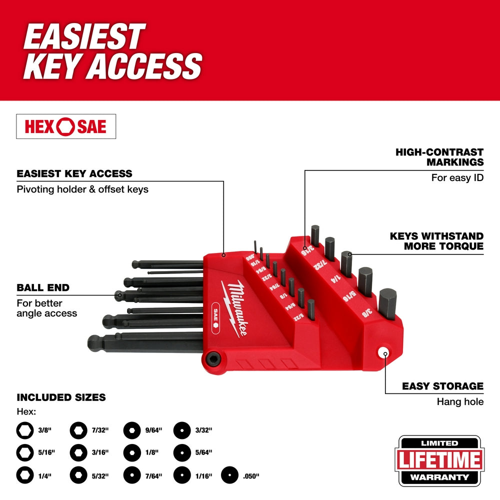 22-Key Ball End L-Key Set - SAE/Metric