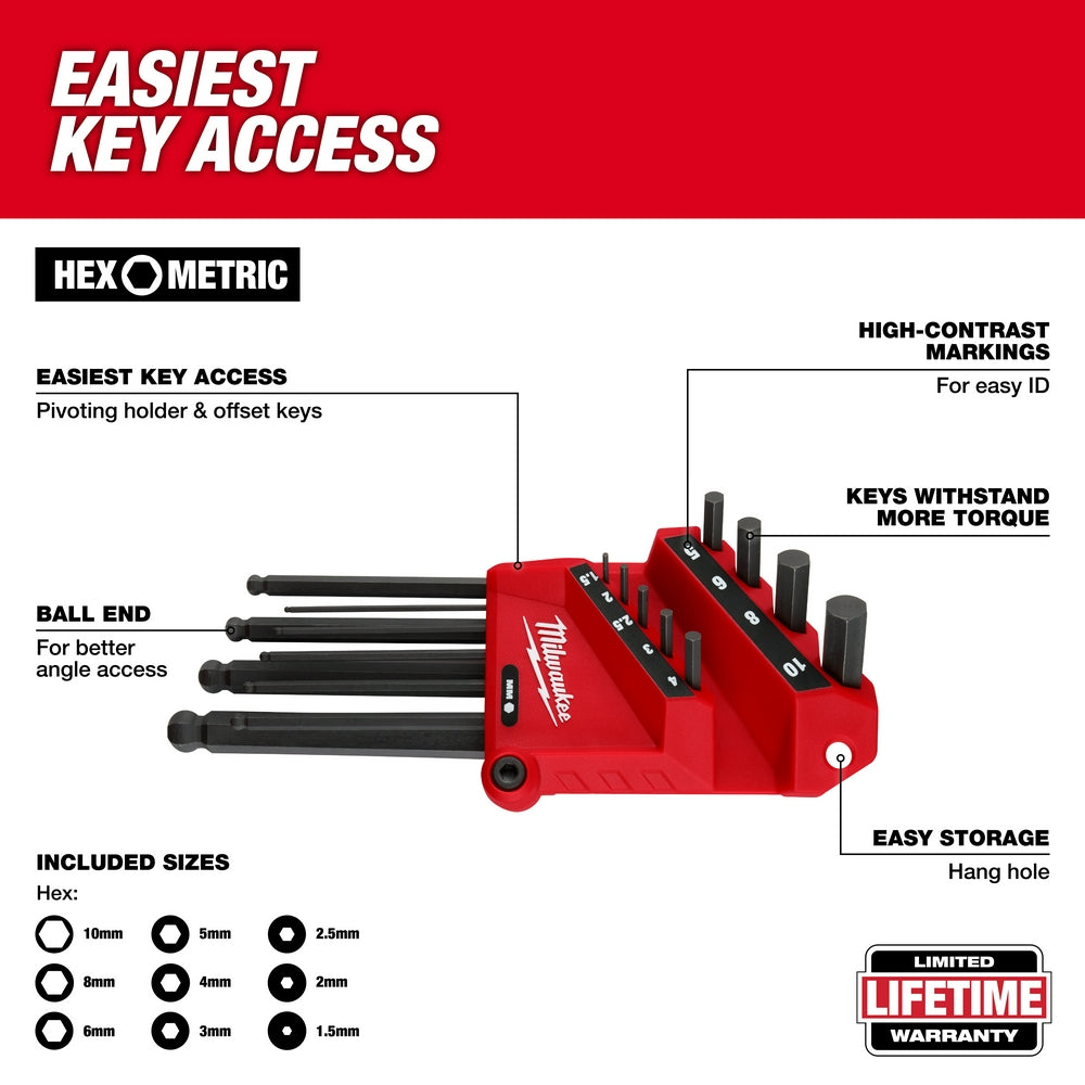 22-Key Ball End L-Key Set - SAE/Metric