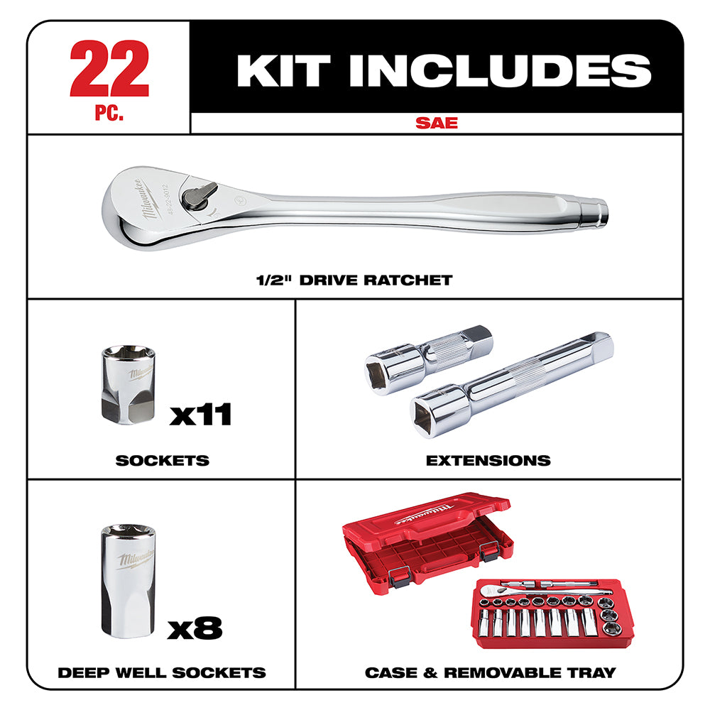 22 pc. 1/2 in. Socket Wrench Set (SAE)