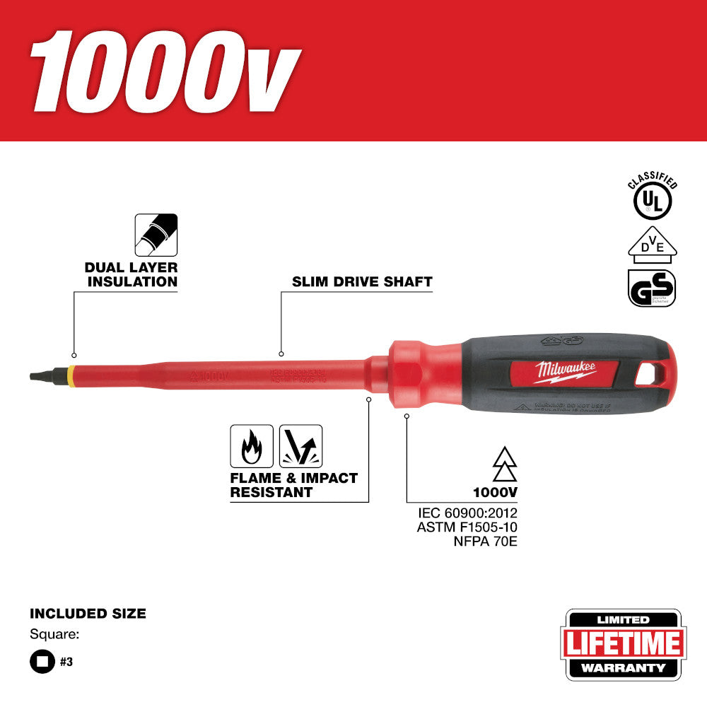 #3 Square 6 in. 1000V Insulated Screwdriver