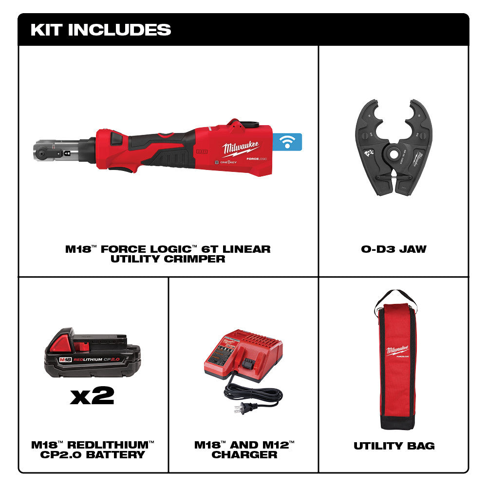 M18™ FORCE LOGIC™ 6T Linear Utility Crimper Kit w/ O-D3 Jaw