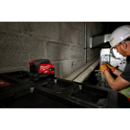 25ft Compact Wide Blade Magnetic Tape Measure w/ Rechargeable 100L Light