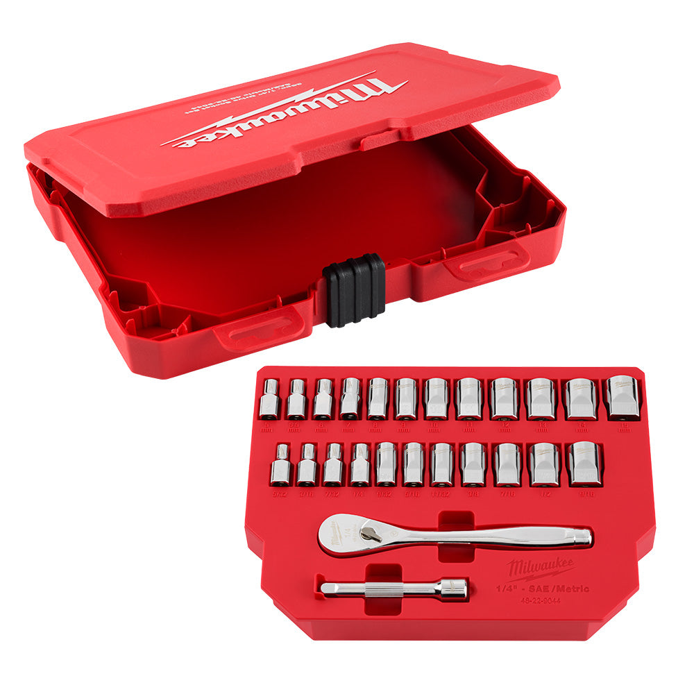 25pc 1/4" Drive Metric & SAE Ratchet and Socket Set with FOUR FLAT™ SIDES