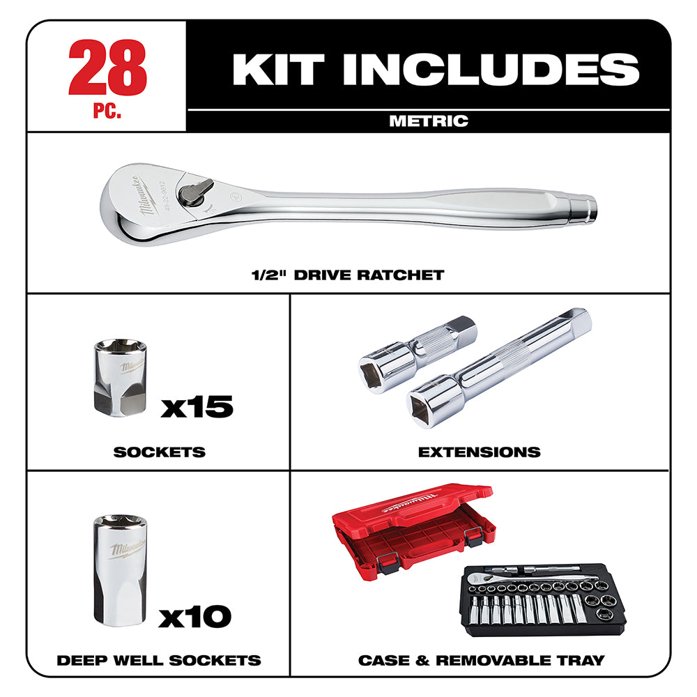 28 pc. 1/2 in. Socket Wrench Set (Metric)