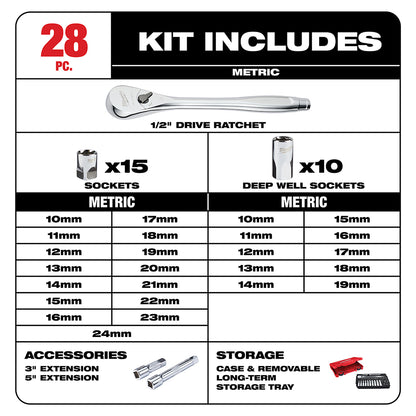 28 pc. 1/2 in. Socket Wrench Set (Metric)