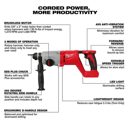 M18™ Brushless 1” SDS Plus D-Handle Rotary Hammer